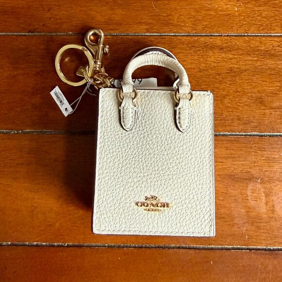 NEW Coach Chalk White North/South Mini Tote Bag Charm with Gold Hardware - Picture 2 of 8